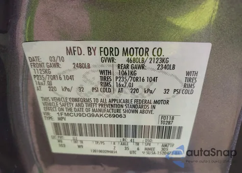 2010 Ford Escape Xlt from USA, damaged, VIN 1FMCU9DG9AKC69063